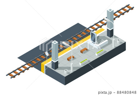 Rail station. Isometric road. Public passenger transport 88480848