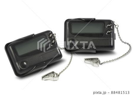 Two old black pager or beeper isolated on white background horizontal view with clipping path. 88481513