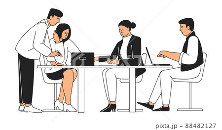 People working together. Team with laptops discussing 88482127