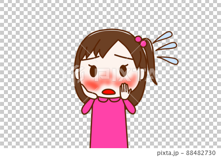 (上半身正面)自分の赤ら顔にショックを受けて悲しんでいる少女 (上半身正面)自分の赤ら顔にショックを受けて悲しんでいる少女 88482730