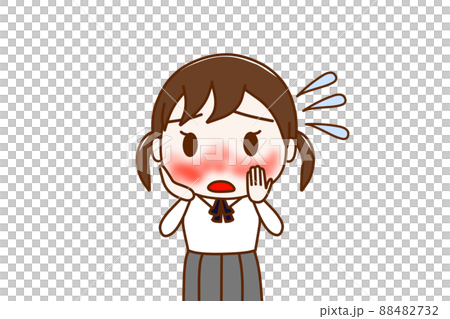 （上半身正面）自分の赤ら顔にショックを受けて悲しんでいる女子学生 88482732