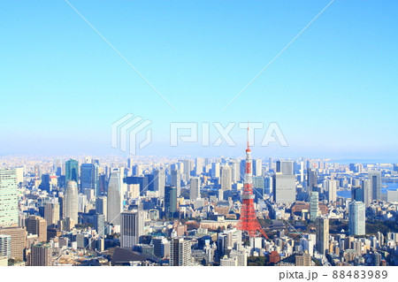 東京都、東京の街並みと東京タワーの風景 88483989