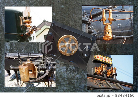 蒸気機関車の各機構部分をコラージュ 88484160