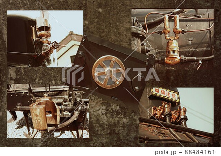 蒸気機関車の各機構部分をコラージュ 88484161