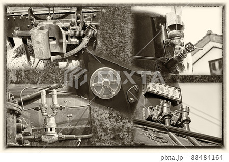 蒸気機関車の各機構部分をコラージュ 88484164