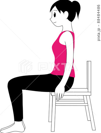 椅子に浅く座る女性のイラスト素材