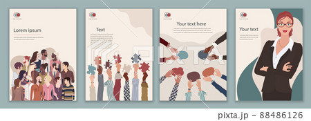 Communication between a group colleague or co-workers diversity and multicultural.Teamwork or brainstorming round table. Editable brochure template flyer leaflet cover poster. Company 88486126