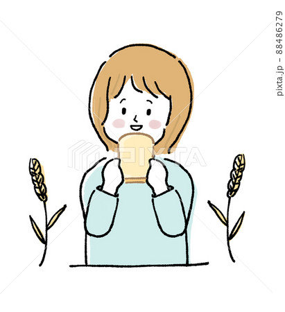 食パンを食べる 女性のイラスト 食パンを食べる 女性のイラスト 88486279