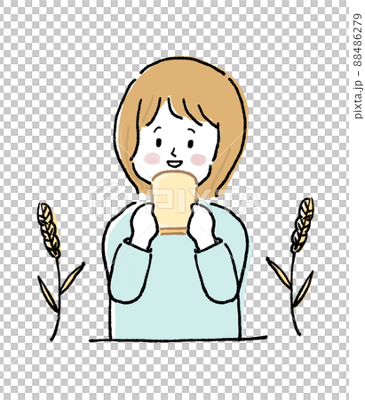 食パンを食べる 女性のイラスト 食パンを食べる 女性のイラスト 88486279