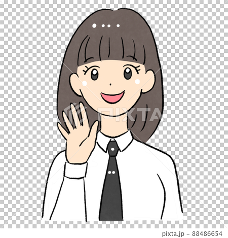 A smiling woman raising her hand in a watercolor style A smiling woman raising her hand in a watercolor style 88486654