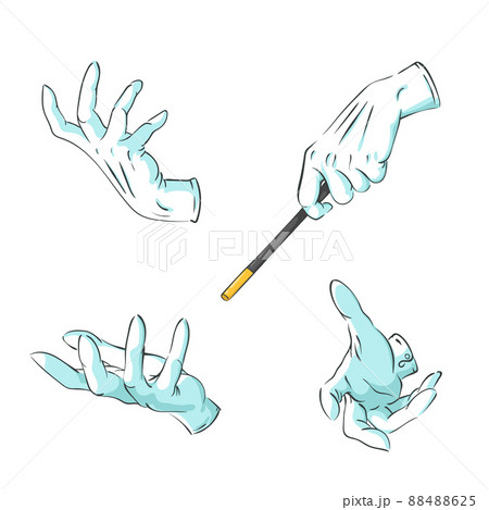 magician hands in gloves with a magic wand 88488625