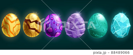 Dragon egg game icon set, vector cartoon magic dino stone kit, UI alien space rock, fairy easter  Dragon egg game icon set, vector cartoon magic dino stone kit, UI alien space rock, fairy easter  88489066