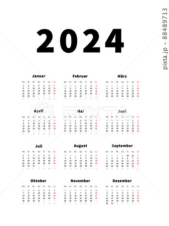 2024 year simple vertical calendar in german...のイラスト素材 [88489713] - PIXTA