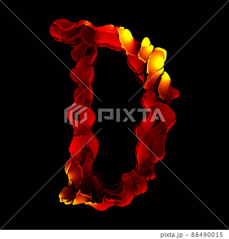 3D rendering cracked font.Distressed letter with mystic glowing on black background. 88490015