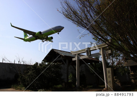 東峰神社と飛行機(JIN AIR) 【千葉県成田市成田空港東峰神社にて】 東峰神社と飛行機(JIN AIR) 【千葉県成田市成田空港東峰神社にて】 88491793