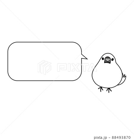 かわいい白文鳥の吹き出しイラスト素材 モノクロ 吹き出し左 角丸四角のイラスト素材