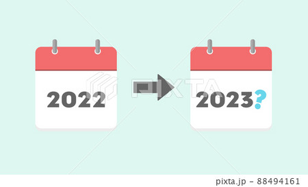2022と2023?の文字入りの年間カレンダー: 延期・未定・変更になった予定・計画のイメージ素材 2022と2023?の文字入りの年間カレンダー: 延期・未定・変更になった予定・計画のイメージ素材 88494161