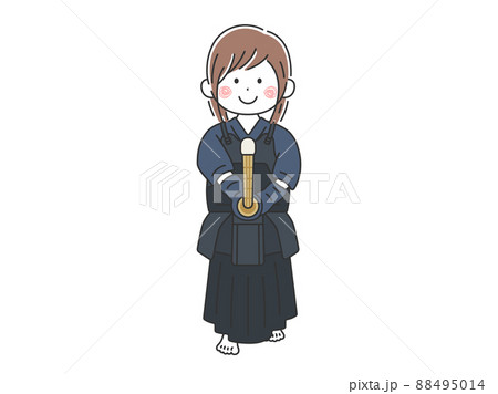 剣道の道着を着て 構える女性のイラストのイラスト素材
