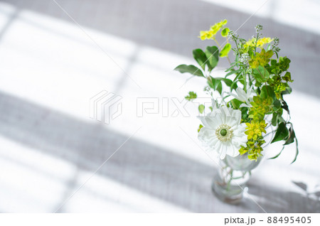 窓際に置いた花束　暮らし　ライフスタイル 88495405