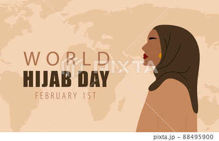 World hijab day. Abstract muslim woman in abaya. Faceless female portrait. Vector illustration in flat cartoon style 88495900