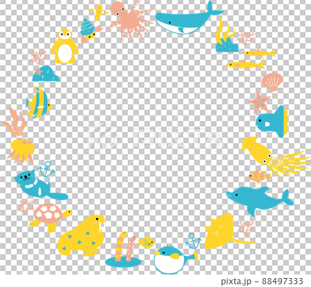 海洋生物插圖的圓形框架 88497333