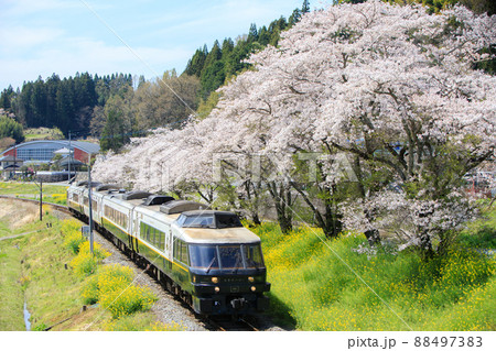 春の景色と特急「あそぼーい！」（JR九州） 88497383