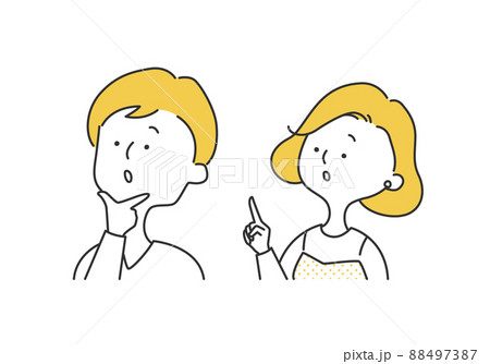 何かに気付き驚く男女のイラスト素材 [88497387] - PIXTA