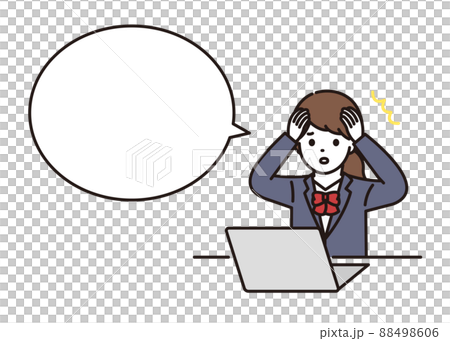 穿著校服的高中和初中女生在電腦前驚慌失措地抱頭 88498606
