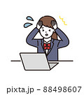 パソコンの前でパニックになり頭を抱える学生服の女子高校生・中学生 88498607