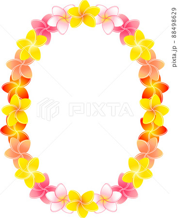 楕円形のプルメリアの花飾りのイラストのイラスト素材