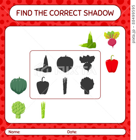Find the correct shadows game with vegetables. worksheet for preschool kids, kids activity sheet 88499595