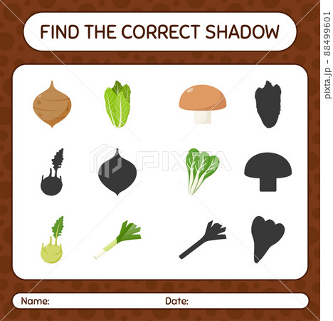 Find the correct shadows game with vegetables. worksheet for preschool kids, kids activity sheet 88499601