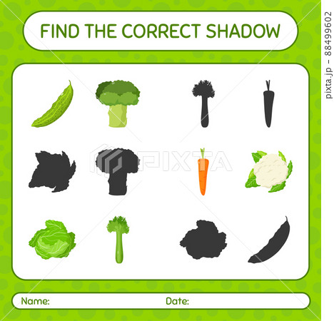 Find the correct shadows game with vegetables. worksheet for preschool kids, kids activity sheet Find the correct shadows game with vegetables. worksheet for preschool kids, kids activity sheet 88499602