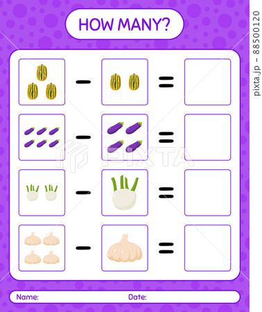 How many counting game with vegetables. worksheet for preschool kids, kids activity sheet, printable worksheet How many counting game with vegetables. worksheet for preschool kids, kids activity sheet, printable worksheet 88500120
