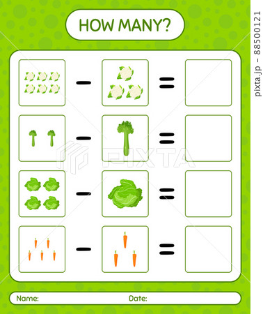 How many counting game with vegetables. worksheet for preschool kids, kids activity sheet, printable worksheet How many counting game with vegetables. worksheet for preschool kids, kids activity sheet, printable worksheet 88500121