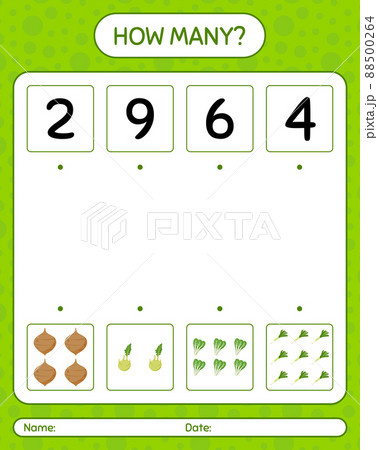How many counting game with vegetables. worksheet for preschool kids, kids activity sheet, printable worksheet 88500264