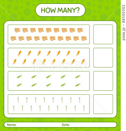 How many counting game with vegetables. worksheet for preschool kids, kids activity sheet, printable worksheet How many counting game with vegetables. worksheet for preschool kids, kids activity sheet, printable worksheet 88500302