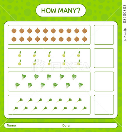 How many counting game with vegetables. worksheet for preschool kids, kids activity sheet, printable worksheet 88500303