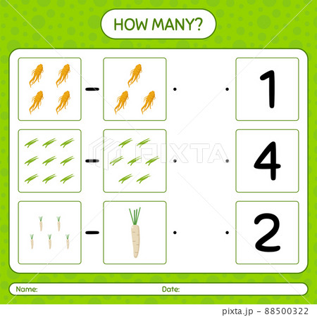 How many counting game with vegetables. worksheet for preschool kids, kids activity sheet, printable worksheet How many counting game with vegetables. worksheet for preschool kids, kids activity sheet, printable worksheet 88500322