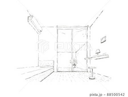 アパートの部屋から空を眺めるインテリアパース 88500542