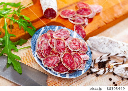 Sliced spanish sausage fuet 88503449