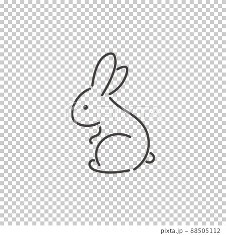 Line drawing illustration of a simple rabbit sitting sideways 88505112