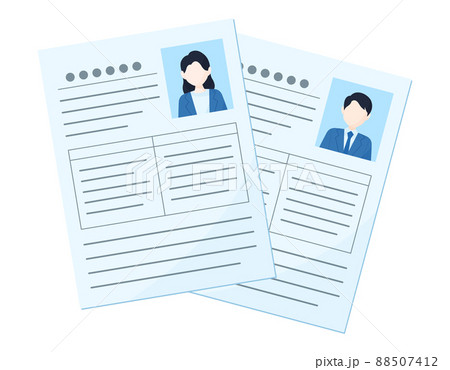 履歴書やエントリーシートのイラスト. 男女それぞれの書類. リクルート活動のコンセプトデザイン. 88507412