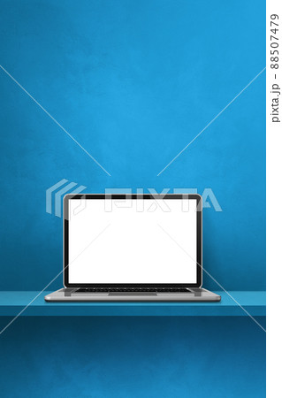 Laptop computer on blue shelf. Vertical background Laptop computer on blue shelf. Vertical background 88507479