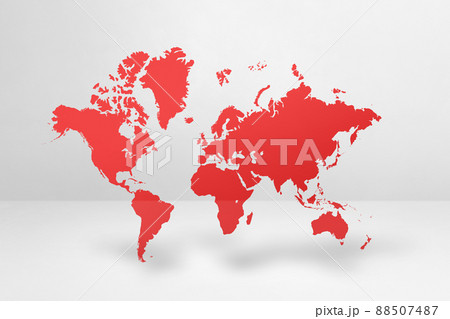 Red world map on white wall background. 3D illustration 88507487