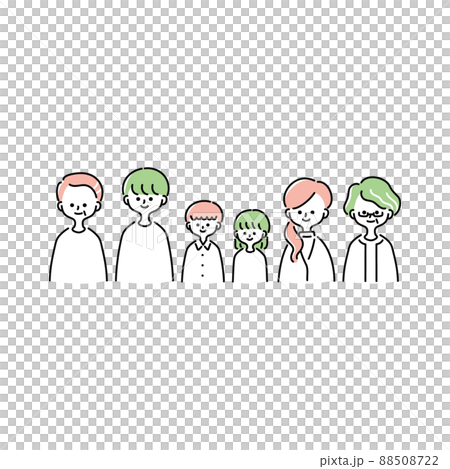 Illustration of the upper body of a three-generation family Illustration of the upper body of a three-generation family 88508722