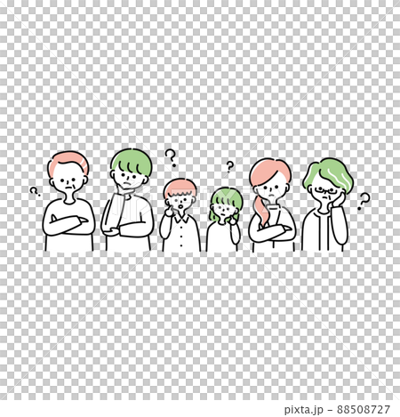 Illustration of the upper body of a three-generation family thinking Illustration of the upper body of a three-generation family thinking 88508727