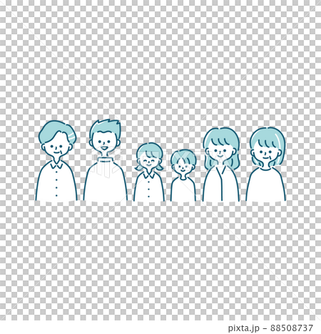 Illustration of the upper body of a three-generation family Illustration of the upper body of a three-generation family 88508737
