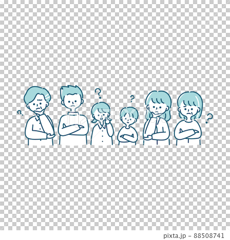 Illustration of the upper body of a three-generation family thinking Illustration of the upper body of a three-generation family thinking 88508741