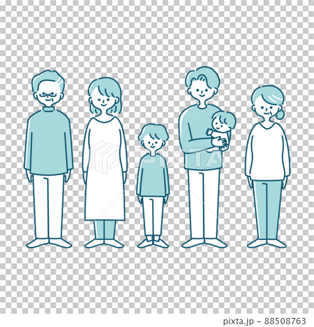 Illustration of a three-generation family standing facing the front Illustration of a three-generation family standing facing the front 88508763